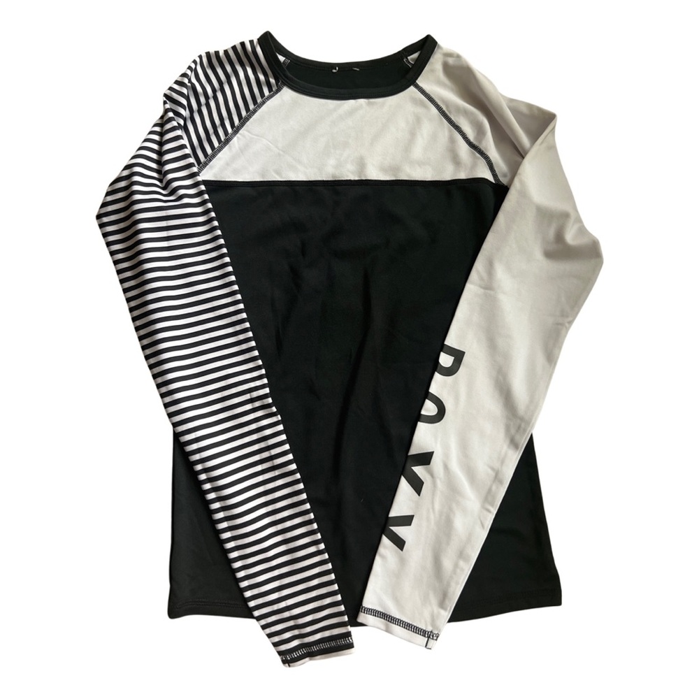 Roxy Black White Striped Long-Sleeve Rash Guard